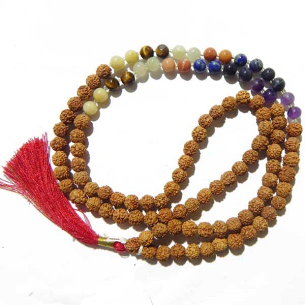 Very good quality Indonesian Rudraksha of 8 mm with 7 Chakra Natural Stones