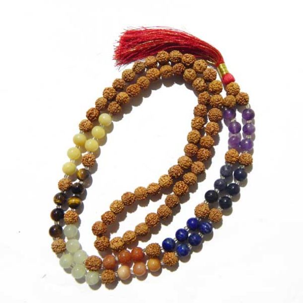 Very good quality Indonesian Rudraksha of 8 mm with 7 Chakra Natural Stones